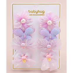 Babyhug Bow, Butterfly and Floral Applique Hair Clips Pack of 8 - Pink