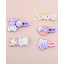 Babyhug Hair Pins And Clips   With Animals And Hearts Applique Free Size Pack of 5 - Purple