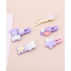 Babyhug Hair Pins And Clips   With Animals And Hearts Applique Free Size Pack of 5 - Purple