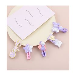 Babyhug Hair Pins And Clips   With Animals And Hearts Applique Free Size Pack of 5 - Purple