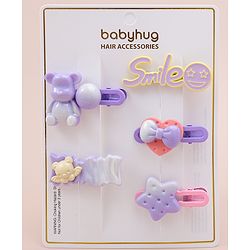 Babyhug Hair Pins And Clips   With Animals And Hearts Applique Free Size Pack of 5 - Purple