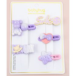 Babyhug Hair Pins And Clips   With Animals And Hearts Applique Free Size Pack of 5 - Purple