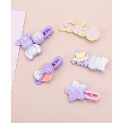 Babyhug Hair Pins And Clips   With Animals And Hearts Applique Free Size Pack of 5 - Purple