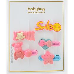 Babyhug Hair Pins And Clips   With Animals And Hearts Applique Free Size Pack of 5 - Purple