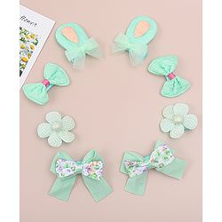 Babyhug Bow and Floral Applique Hair Clips Pack of 4 - Green