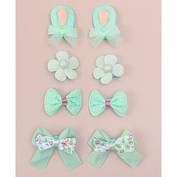 Babyhug Bow and Floral Applique Hair Clips Pack of 4 - Green
