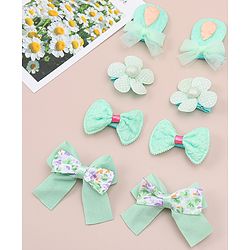 Babyhug Bow and Floral Applique Hair Clips Pack of 4 - Green