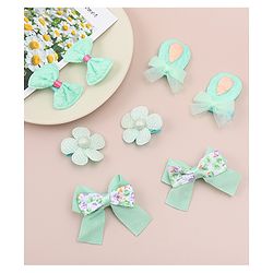 Babyhug Bow and Floral Applique Hair Clips Pack of 4 - Green