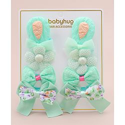 Babyhug Bow and Floral Applique Hair Clips Pack of 4 - Green