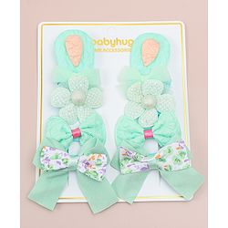 Babyhug Bow and Floral Applique Hair Clips Pack of 4 - Green