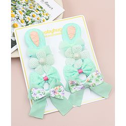 Babyhug Bow and Floral Applique Hair Clips Pack of 4 - Green