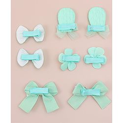 Babyhug Bow and Floral Applique Hair Clips Pack of 4 - Green