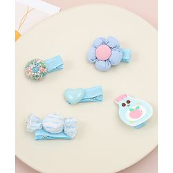 Babyhug Heart, Floral and Candy Applique Hair Clips Pack of 5 - Blue