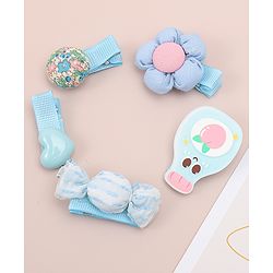Babyhug Heart, Floral and Candy Applique Hair Clips Pack of 5 - Blue