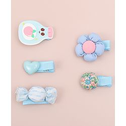 Babyhug Heart, Floral and Candy Applique Hair Clips Pack of 5 - Blue