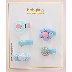 Babyhug Heart, Floral and Candy Applique Hair Clips Pack of 5 - Blue