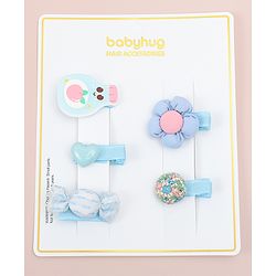 Babyhug Heart, Floral and Candy Applique Hair Clips Pack of 5 - Blue