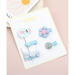 Babyhug Heart, Floral and Candy Applique Hair Clips Pack of 5 - Blue