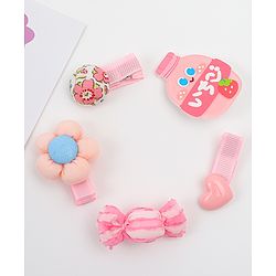 Babyhug Heart, Floral and Candy Applique Hair Clips Pack of 5 - Blue
