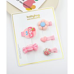 Babyhug Heart, Floral and Candy Applique Hair Clips Pack of 5 - Blue