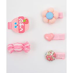 Babyhug Heart, Floral and Candy Applique Hair Clips Pack of 5 - Blue