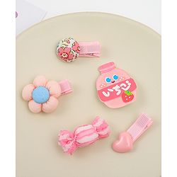 Babyhug Heart, Floral and Candy Applique Hair Clips Pack of 5 - Blue