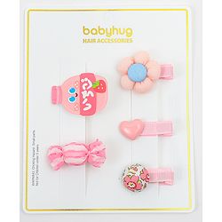 Babyhug Heart, Floral and Candy Applique Hair Clips Pack of 5 - Blue