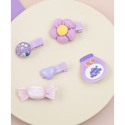 Babyhug Heart, Floral and Candy Applique Hair Clips Pack of 5 - Blue