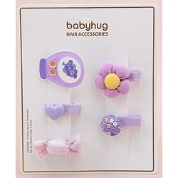 Babyhug Heart, Floral and Candy Applique Hair Clips Pack of 5 - Blue