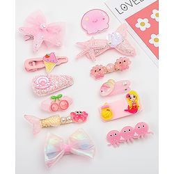 Babyhug Hair Pins And Clips With Character Prints And Floral Applique  Free Size Pack of 12 - Pink