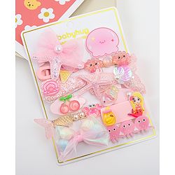 Babyhug Hair Pins And Clips With Character Prints And Floral Applique  Free Size Pack of 12 - Pink