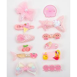 Babyhug Hair Pins And Clips With Character Prints And Floral Applique  Free Size Pack of 12 - Pink