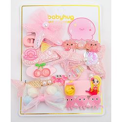 Babyhug Hair Pins And Clips With Character Prints And Floral Applique  Free Size Pack of 12 - Pink