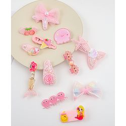 Babyhug Hair Pins And Clips With Character Prints And Floral Applique  Free Size Pack of 12 - Pink
