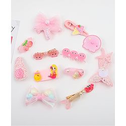Babyhug Hair Pins And Clips With Character Prints And Floral Applique  Free Size Pack of 12 - Pink