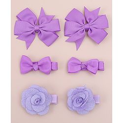 Babyhug Bow & Butterfly Clips With Floral Applique  Free Size Pack of 3 - Purple