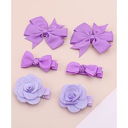 Babyhug Bow & Butterfly Clips With Floral Applique  Free Size Pack of 3 - Purple