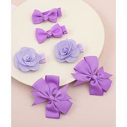 Babyhug Bow & Butterfly Clips With Floral Applique  Free Size Pack of 3 - Purple