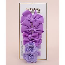 Babyhug Bow & Butterfly Clips With Floral Applique  Free Size Pack of 3 - Purple