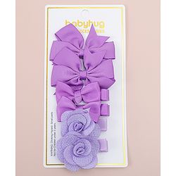 Babyhug Bow & Butterfly Clips With Floral Applique  Free Size Pack of 3 - Purple