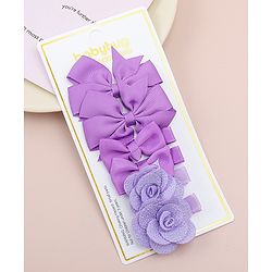 Babyhug Bow & Butterfly Clips With Floral Applique  Free Size Pack of 3 - Purple