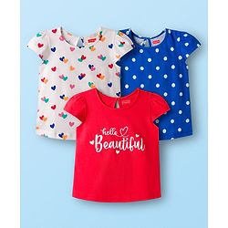 Babyhug 100% Cotton Knit Half Sleeves T-Shirts with Heart & Polka Dot Print Pack of 3 - Navy Blue Red & White