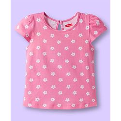 Babyhug 100% Cotton Knit Half Sleeves T-Shirts with Floral & Polka Dot Print Pack of 3 - Light Blue Pink & White