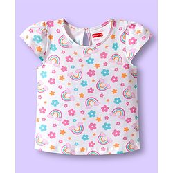 Babyhug 100% Cotton Knit Half Sleeves T-Shirts with Floral & Polka Dot Print Pack of 3 - Light Blue Pink & White