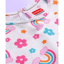 Babyhug 100% Cotton Knit Half Sleeves T-Shirts with Floral & Polka Dot Print Pack of 3 - Light Blue Pink & White