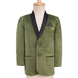 Babyhug Velour Woven Full Sleeves 3 Piece Party Suit With Bow - Olive Green