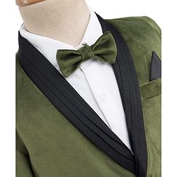 Babyhug Velour Woven Full Sleeves 3 Piece Party Suit With Bow - Olive Green