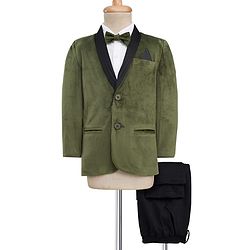 Babyhug Velour Woven Full Sleeves 3 Piece Party Suit With Bow - Olive Green