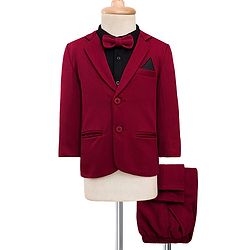 Babyhug Knit Full Sleeves 3 Piece Party Suit With Bow - Maroon