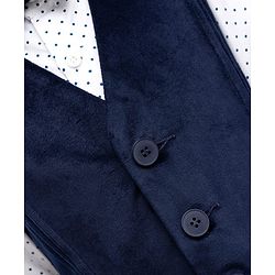 Babyhug Velour Woven Full Sleeves Polka Dot Printed 3 Piece Party Suits with Bow - Navy Blue